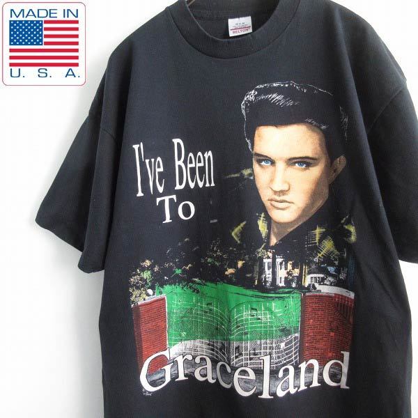 レア 90's USA製 エルビス プレスリー 半袖Tシャツ 黒 XL ブラック 袖シングルステッチ BELTON アメリカ製 ビンテージ d143-01-0096ZV拍卖