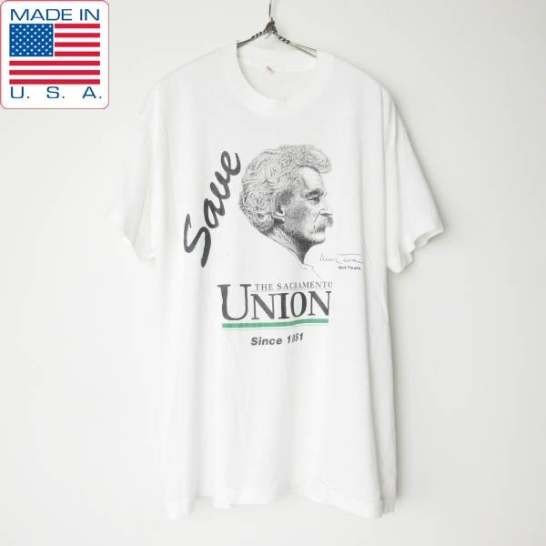 80s-90s USA製 マーク トウェイン 偉人 半袖 Tシャツ 白 L程度 人物画 スクリーンスターズ ビンテージ アメリカ製 D152-01-0025ZVW拍卖
