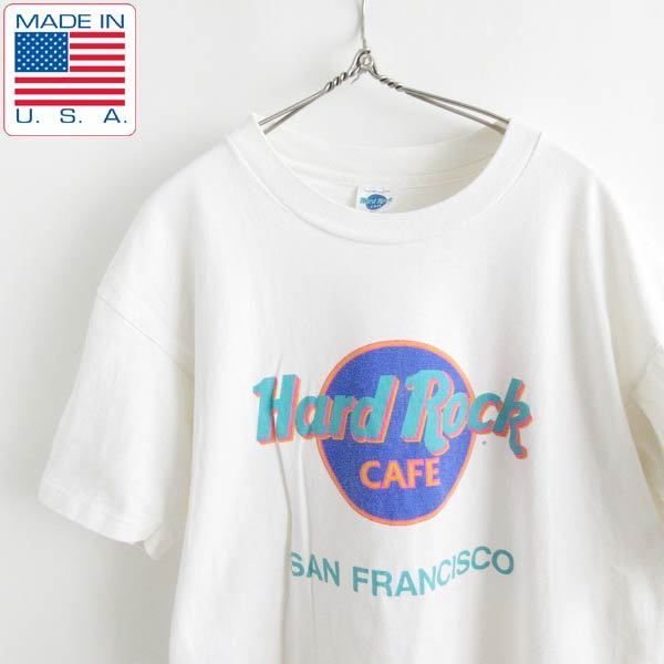 90s USA製 Hard Rock CAFE サンフランシスコ 半袖Tシャツ 白系 L 企業物 アドバタイジング アメリカ製 ビンテージ D144-01-0006VW拍卖