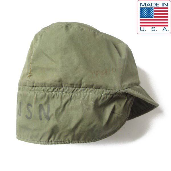 50s 実物 米軍 USN 耳当て付き デッキ キャップ MEDIUM 緑系 帽子 ポプリン系 USA製 アメリカ製 ビンテージ D150-41-0008ZV拍卖