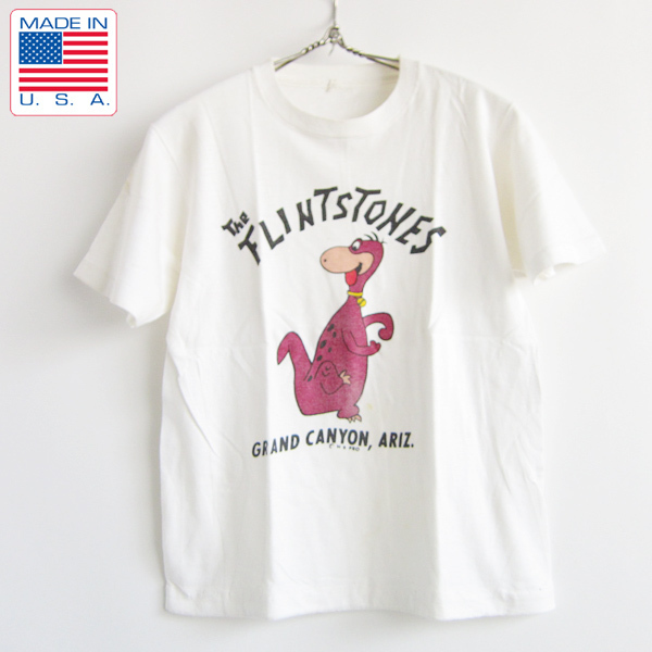 USA製/フリントストーン/コットン/半袖Tシャツ/白系【メンズXS程度】プリント/丸首/丸胴/アメリカ製/米国製/ビンテージ/D97-01-0046拍卖