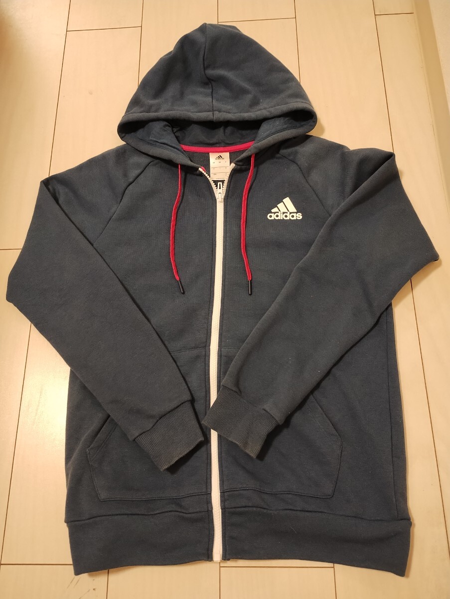 レディースサイズL アディダス パーカー  フルジップ ネイビー スウェット ジップアップパーカー adidas スポーツウェア拍卖