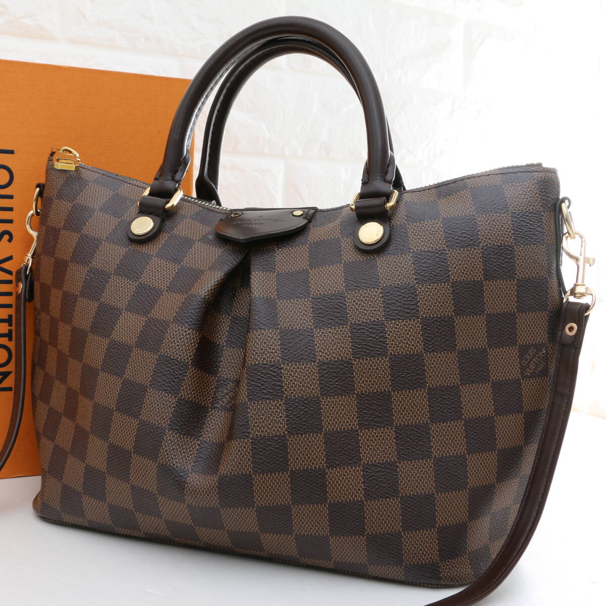 LOUIS VUITTON ルイヴィトン ダミエ エベヌ シエナ PM N41545 2WAY ショルダーバッグ ハンドバッグ 肩掛け 斜め掛け ブラウン PVC レザー 拍卖