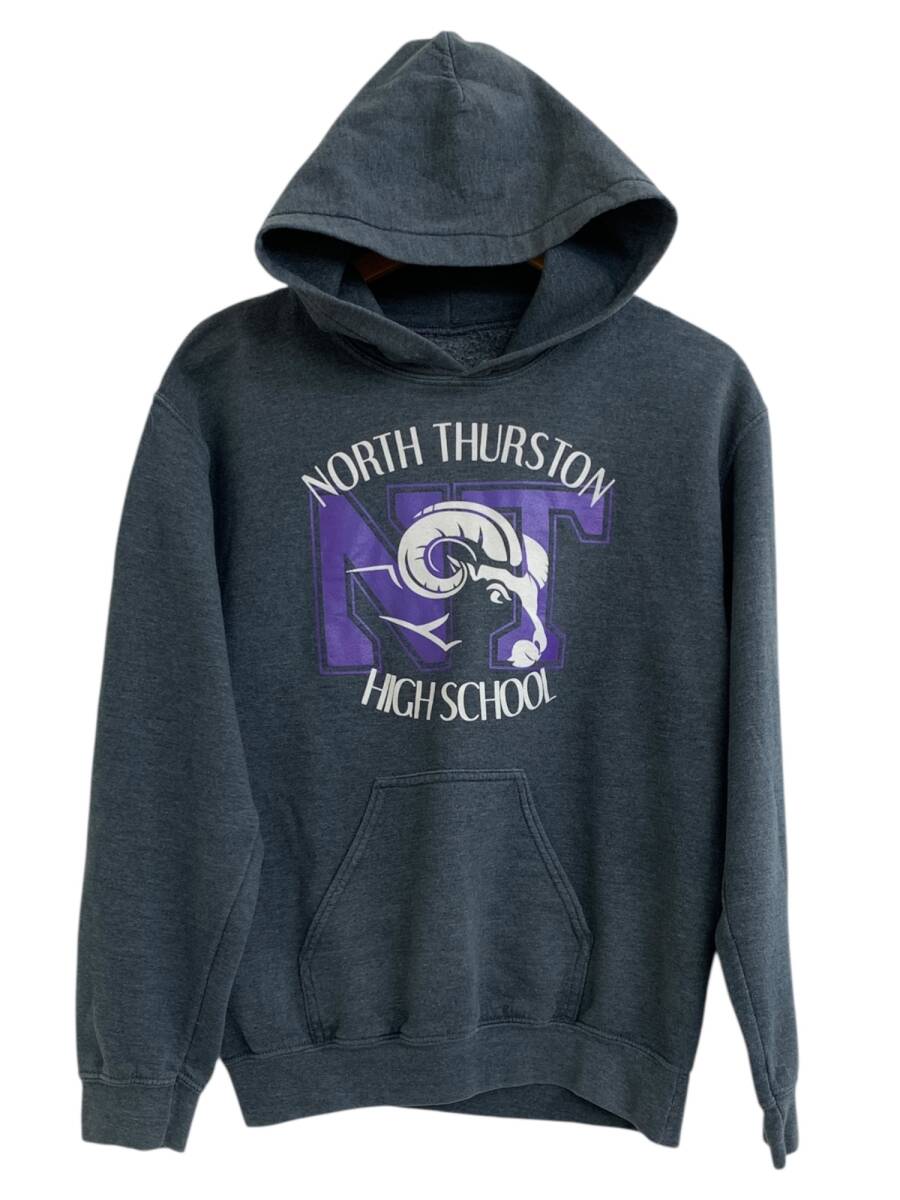 NORTH THURSTON HIGH SCHOOL パーカー 古着 長袖 フーディー ロゴ入り M グレー メンズ/004拍卖