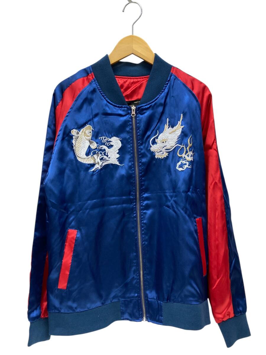 Shine (シャイン) ナイロン スカジャン 龍×鯉×波 刺しゅう 韓国製 3 ブルー×レッド メンズ/028拍卖