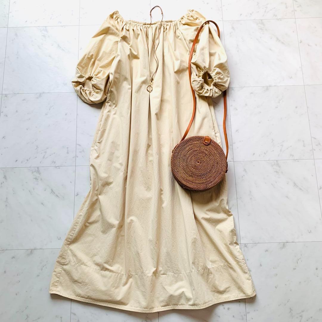 IENA イエナ 定価2.7万円 ロングワンピース 日本製 バルーンスリーブ ギャザー ラグランスリーブ ベージュ クリーム 38拍卖