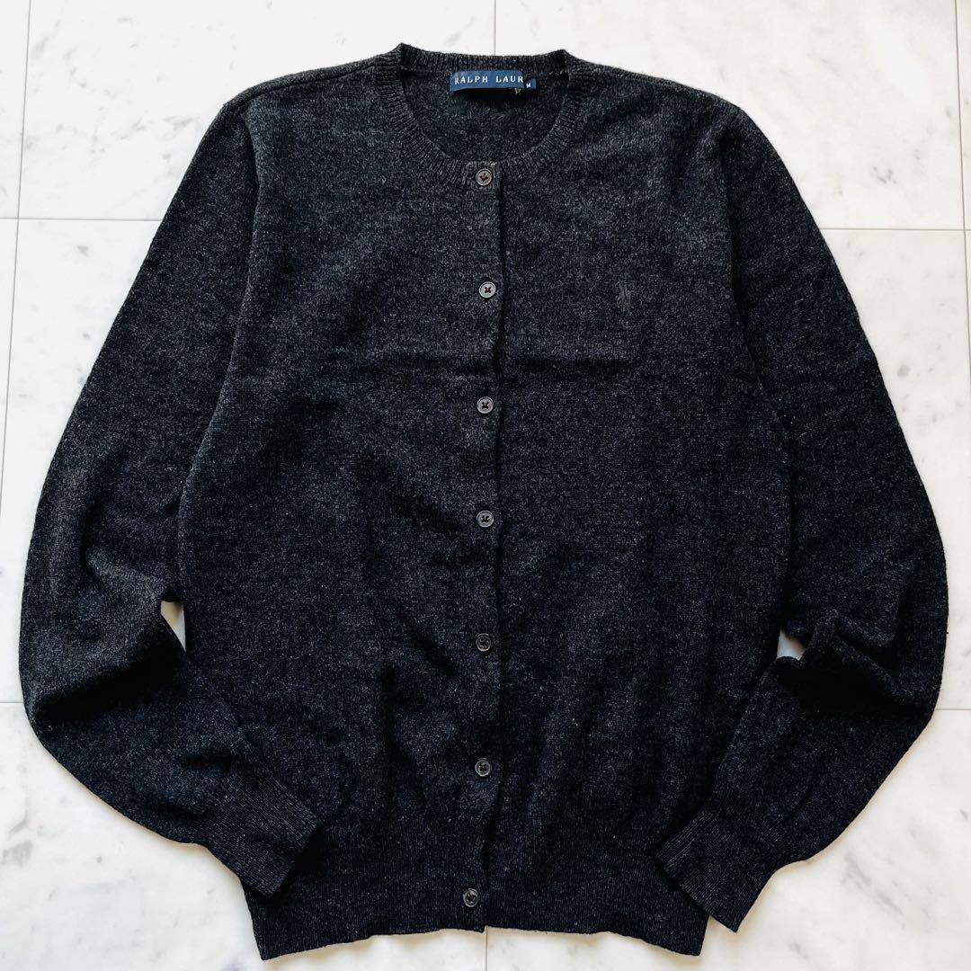 訳あり POLO RALPH LAUREN ポロラルフローレン カーディガン ニット クルーネック 長袖 ウール カシミヤ混 ダークグレー M拍卖
