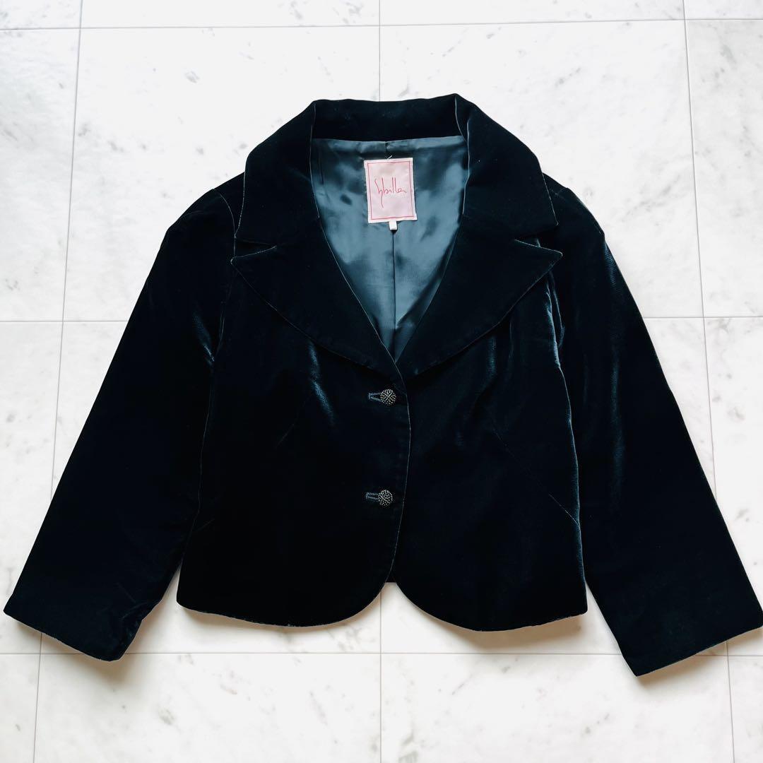 美品 Sybilla シビラ テーラードジャケット ベルベット ベロア 光沢感 フォーマル オケージョン パーティ ダークグリーン 緑 M拍卖