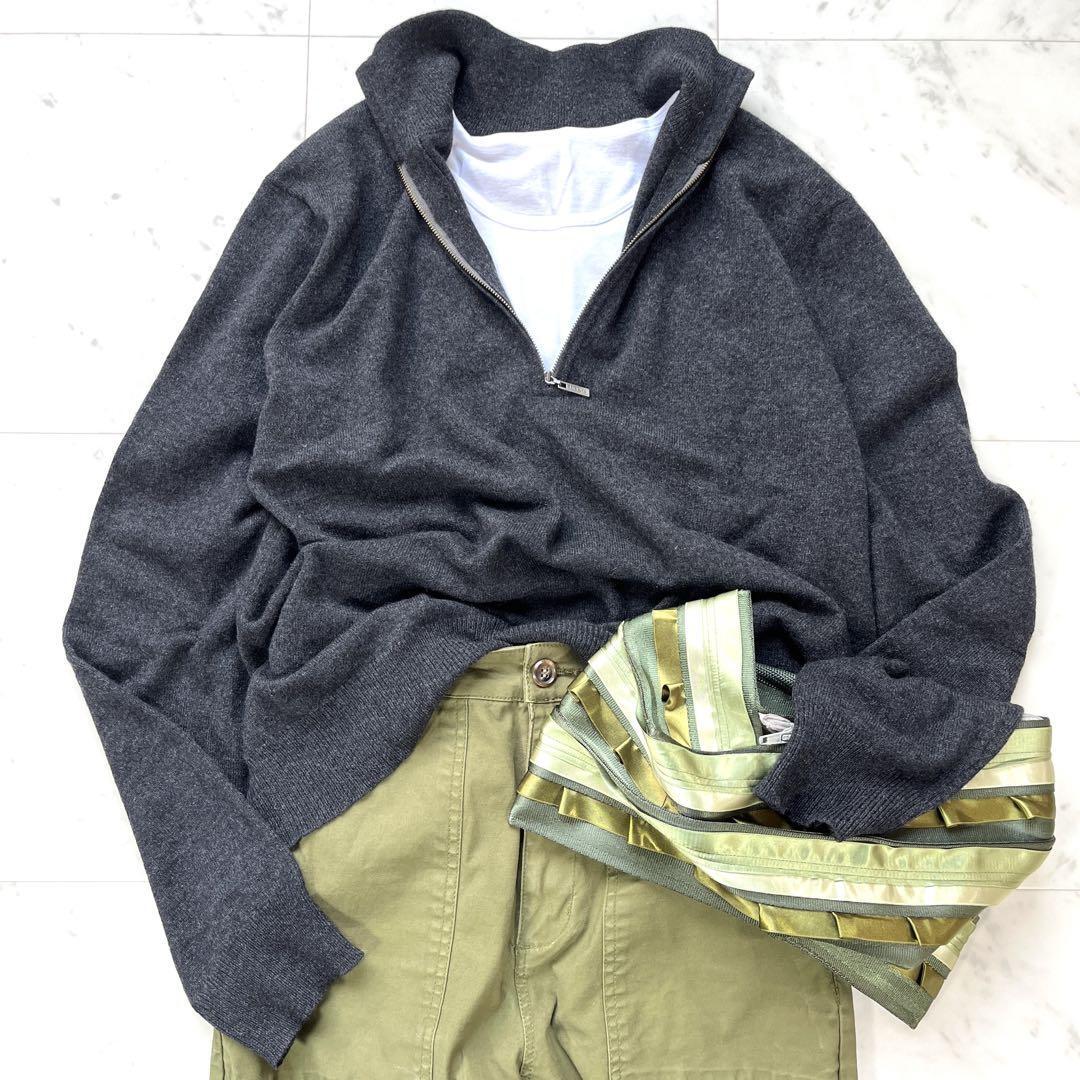 良品 theory セオリー カシミヤ100% セーター ニット ハーフジップ ハイネック ロゴファスナー 長袖 ダークグレー 40拍卖
