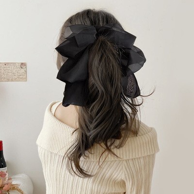 ヘアクリップ リボン 黒 ブラック バナナクリップ レース バレッタ ヘアアクセサリー ヘアピン レディース アクセサリー拍卖