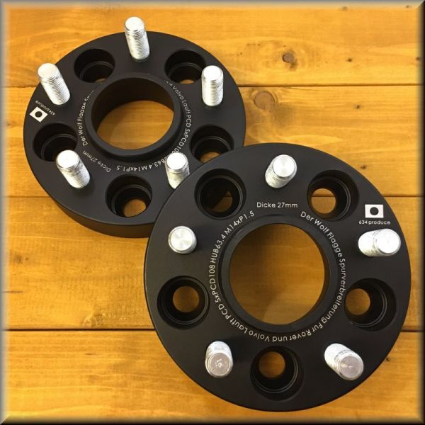 634produce 508B ワイトレ スペーサー 5穴PCD108/63.4→108/63.4 27mm厚 2枚 装着ナットM14P1.5 イヴォーク ワイドトレッドスペーサー拍卖