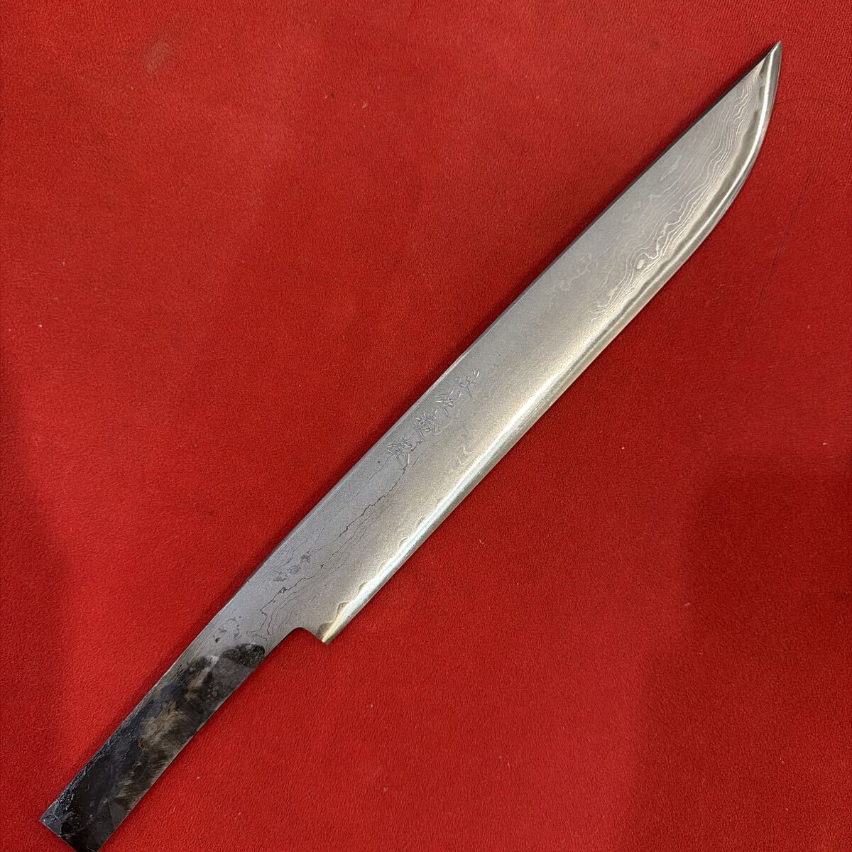 【新品 土佐打刃物】ダマスカス ハンティングナイフ アウトドアナイフ 両刃 青紙1号 柄なし拍卖