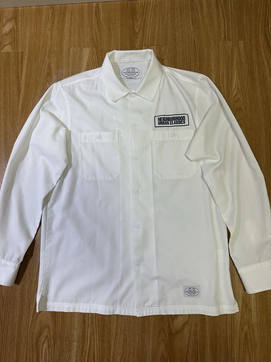 【1円出品】ネイバーフッド ★NEIGHBORHOOD★ワークシャツ★長袖シャツ★ロゴ★ホワイト★シャツ★Mサイズ★ホワイト★拍卖