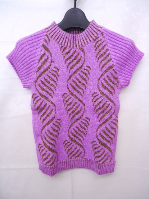 【KCM】har-275★タグなし未使用品★【GAL】レディース リブ切替 半袖ニット プルオーバー パープル系 サイズ M拍卖