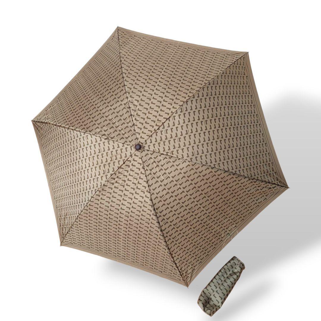 【良品】LANCEL ランセル 折り畳み傘 ベージュゴールド 人気 総柄 袋付き 雨傘 日傘兼用 傘 折り畳み拍卖