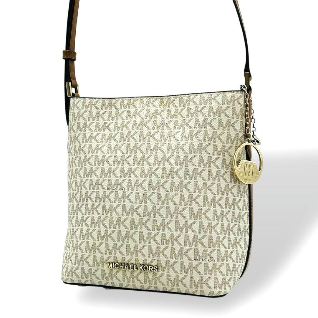 【大人気】MICHAEL KORS マイケルコース PVCレザー ショルダーバッグ ゴールドチャーム MKホワイト スクエア形状モデル 肩かけ 拍卖