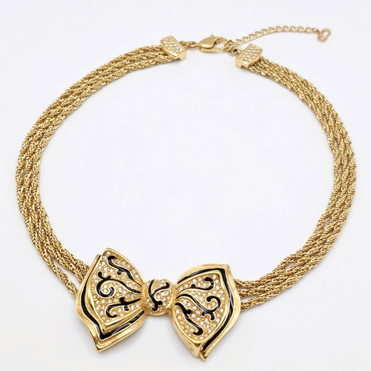 美品 Dior ディオール ネックレス リボン ストーン ゴールド 大振り 激レア Vintage 1円から~拍卖