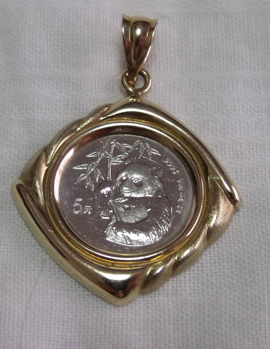 純プラチナ.999 1/20オンス パンダコイン,純14k金枠刻印有 ペンダントトップ 未使用品拍卖