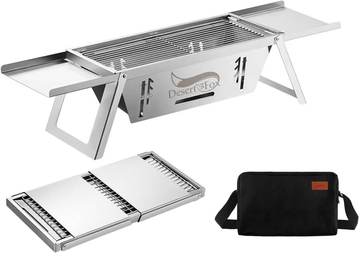 Sサイズ DesertFox 焚き火台 焚火台 バーベキュー コンロ コンパクト ステンレス製 2-4人用 50奥行き x 20幅 x 12高さ cm拍卖