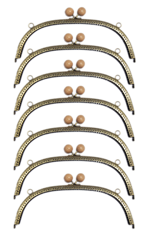 HK 木製アメ玉 がま口 口金 24.5センチ 20ミリアメ玉 アンティークゴールド 7個セット拍卖