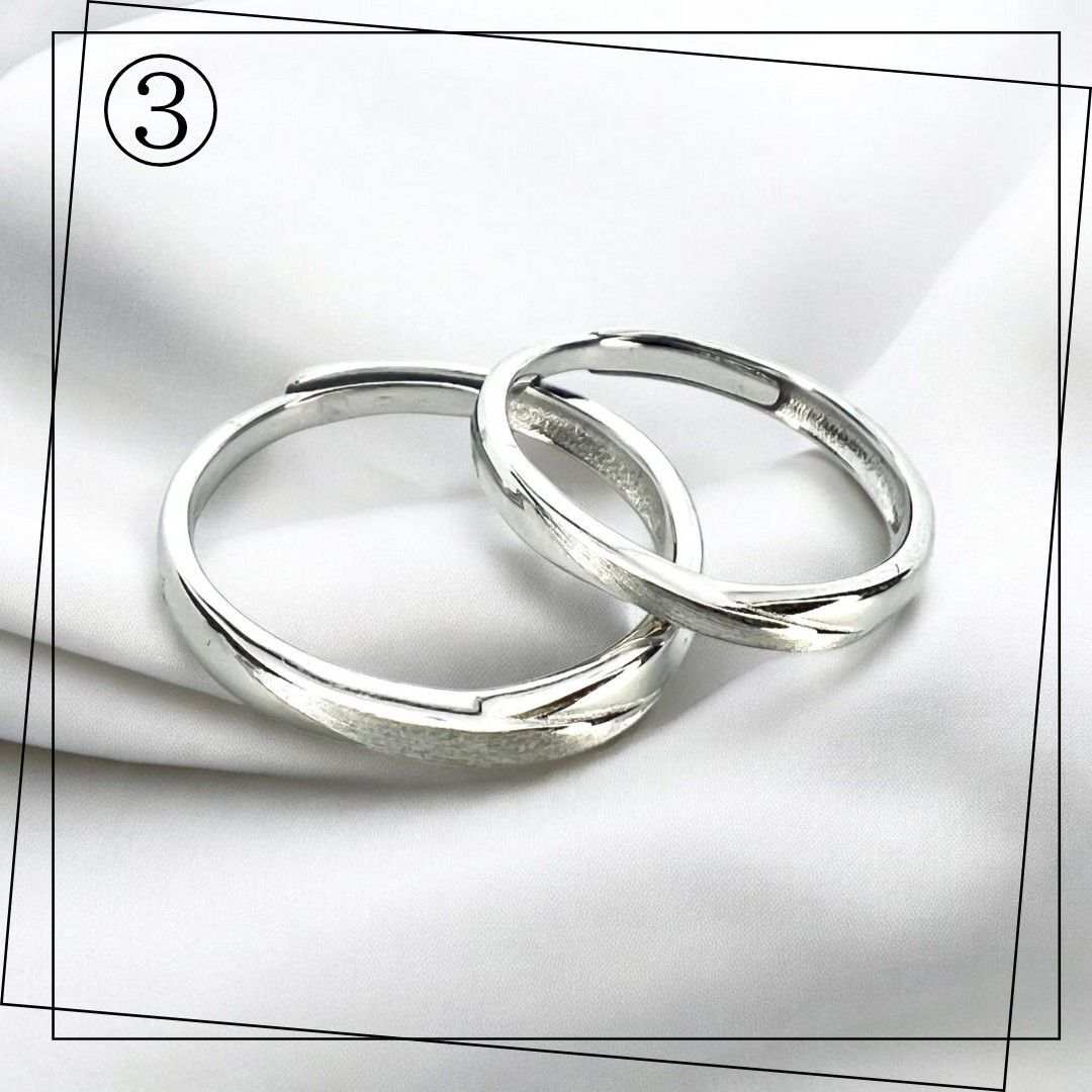 【高品質】ペアリング③ シルバー925製 2本セット フリーサイズ アクセサリー カップル 夫婦 シンプル プレゼント 恋人拍卖
