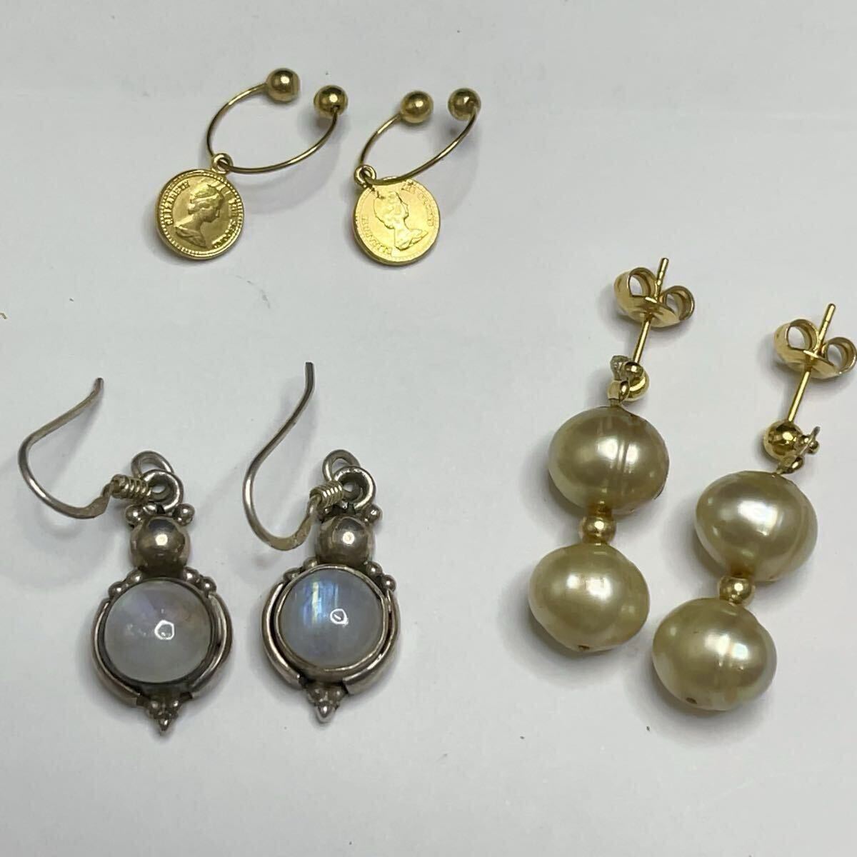 ヴィンテージ ムーンストーン 925/南洋金色真珠/エリザベス ピアス 3ペアまとめ セット売り デザイン アクセサリー拍卖
