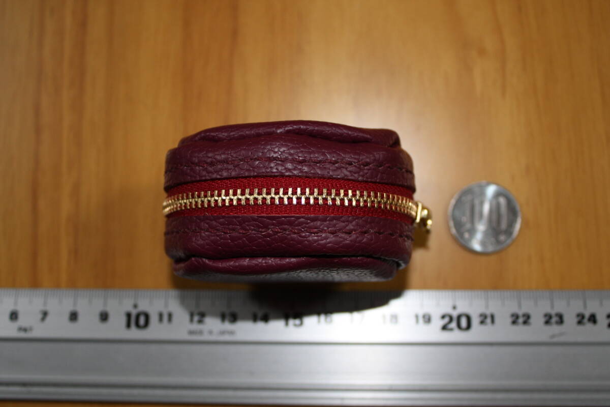 コインケース 小銭入れ 薬入れ ピルケース エンジ ハンドメイド 手縫 革 本革 拍卖