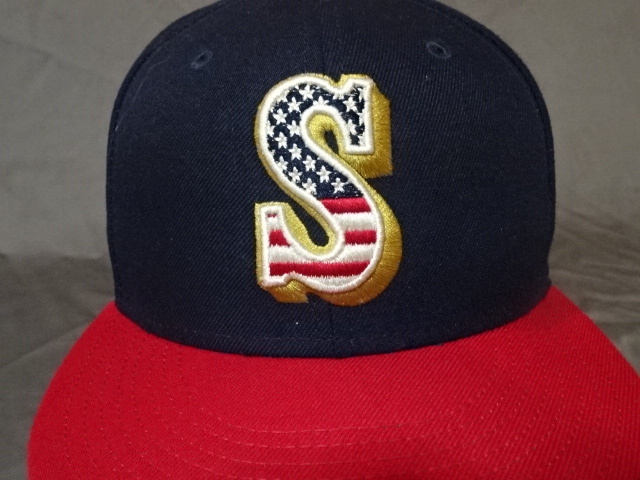 激レア USA購入【NEWERA】【59FIFTY】MLBメジャー シアトルマリナーズ【Seattle Mariners】アメリカ独立記念【S】ロゴ刺繍入りCAP 中古良品拍卖