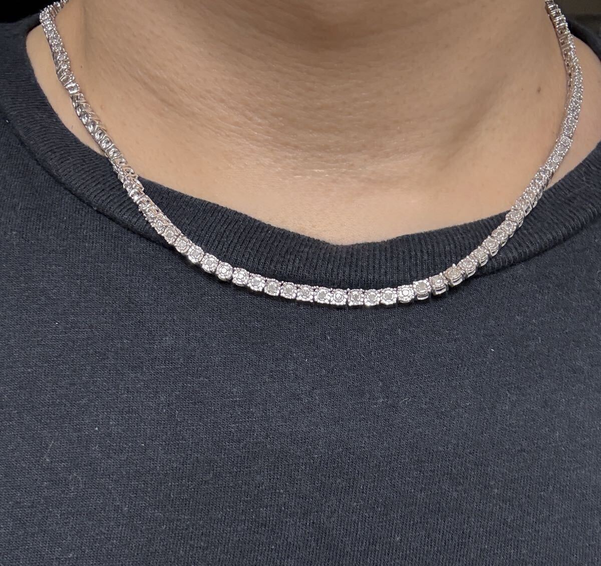 鑑別書付 天然ダイヤモンド シルバー925 ホワイトゴールド メッキ テニスチェーン ネックレス silver Diamond chain 3.5avaritia avalanche拍卖