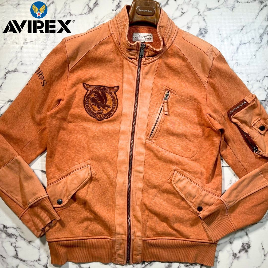 極美品/ヴィンテージ加工(XL) ●AVIREX AIR CORPS スウェット ジャケット ブルゾン ワッペン 刺繍 アヴィレックス オレンジ 秋冬 コットン拍卖