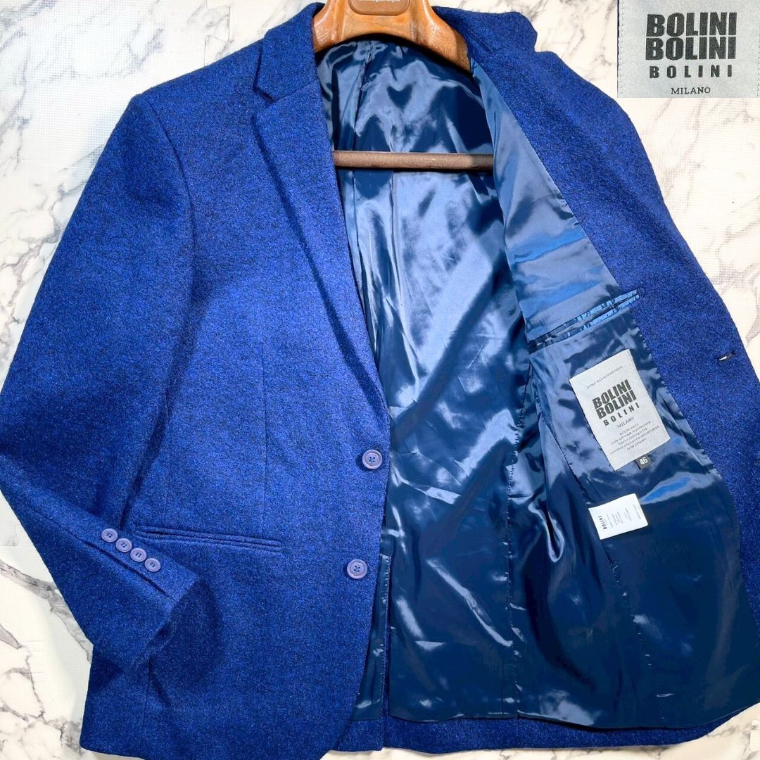 未使用級/縮絨ウール(L位)●BOLINI テーラード ジャケット メランジウール 羊毛 ブレザー ブルー 青 総裏 イタリア アウター 秋冬 スーツ拍卖