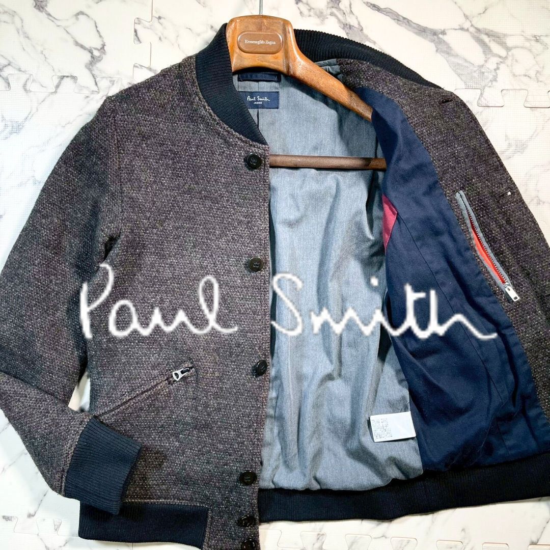 極美品/Lサイズ●Paul Smith ポールスミス ジーンズ MA-1 ウール ジャケット ブルゾン アウター メランジ メンズ 秋冬 ブラウン 茶 羊毛 綿拍卖