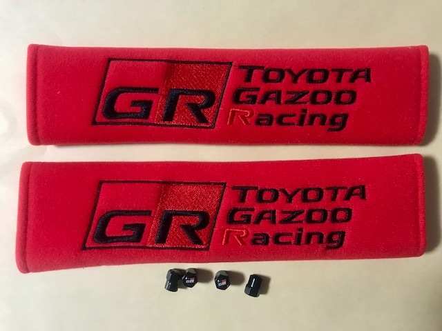 セット割引、送料無料!GR Gazooロゴ 目立つ赤シートベルトカバー&タイヤバルブキャップ ヤリス スープラ コペン プリウス アクア拍卖