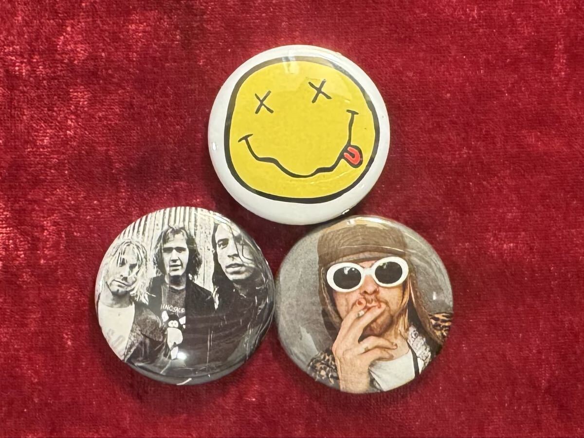 USA仕入れ 新品 Nirvana ニルバーナ 缶バッジ カートコバーン Rock Punk 80s 90s BAND バンド 3個SET 拍卖