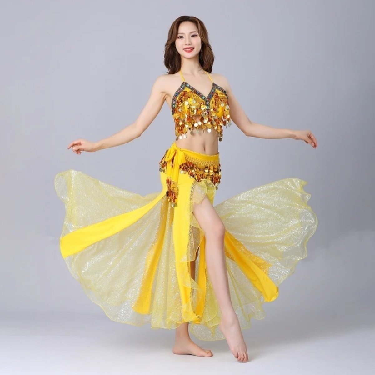 ベリーダンス衣装 3点セット ブラ ベルト スカート ステージ ダンスコスチューム 練習用 発表会拍卖