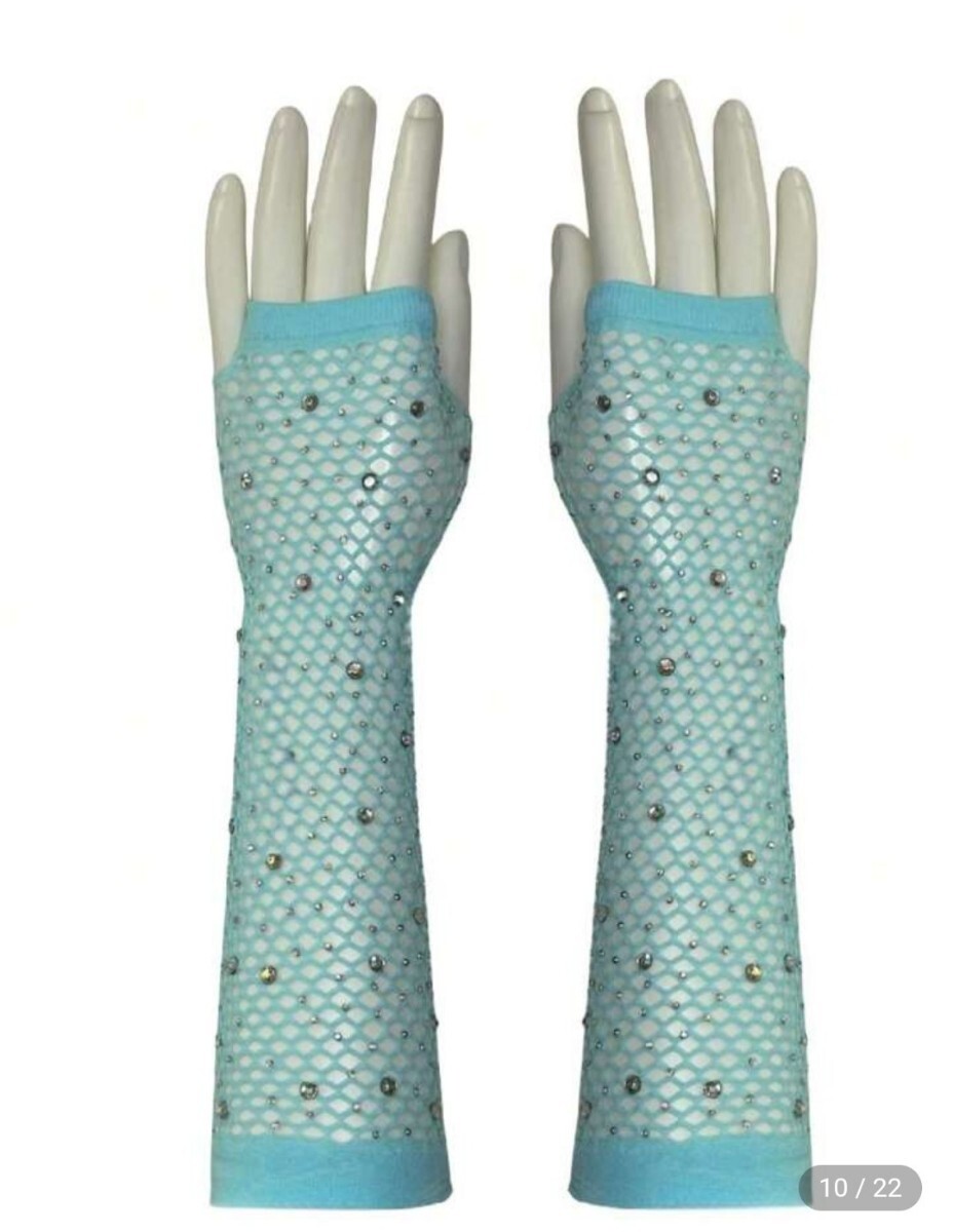 【★送料無料★ラインストーン付きメッシュアームグローブ★ライトブルー★ 】拍卖
