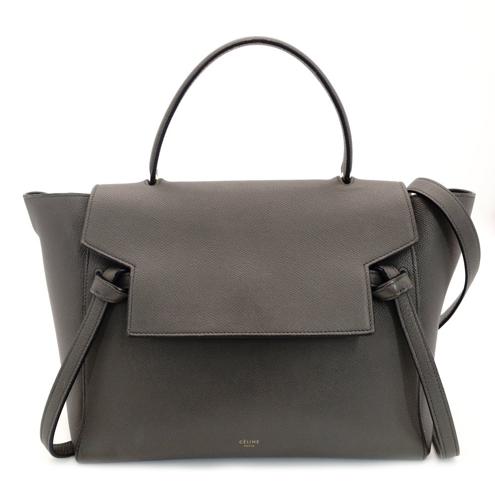 セリーヌ CELINE ベルトバッグ ハンドバッグ グレー レザー 2way ショルダー レディース 7-9-199拍卖