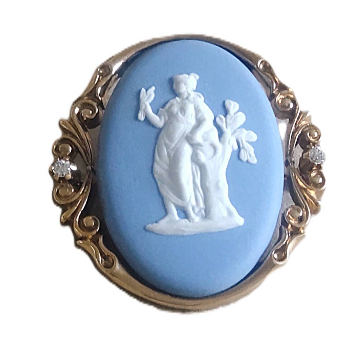 ウエッジウッド ジャスパー ブローチ 専用の箱なし 【カラー】 ライトブルー 水色 ゴールド系 MADE IN イングランド製刻印有 約4.3cm×4cm拍卖