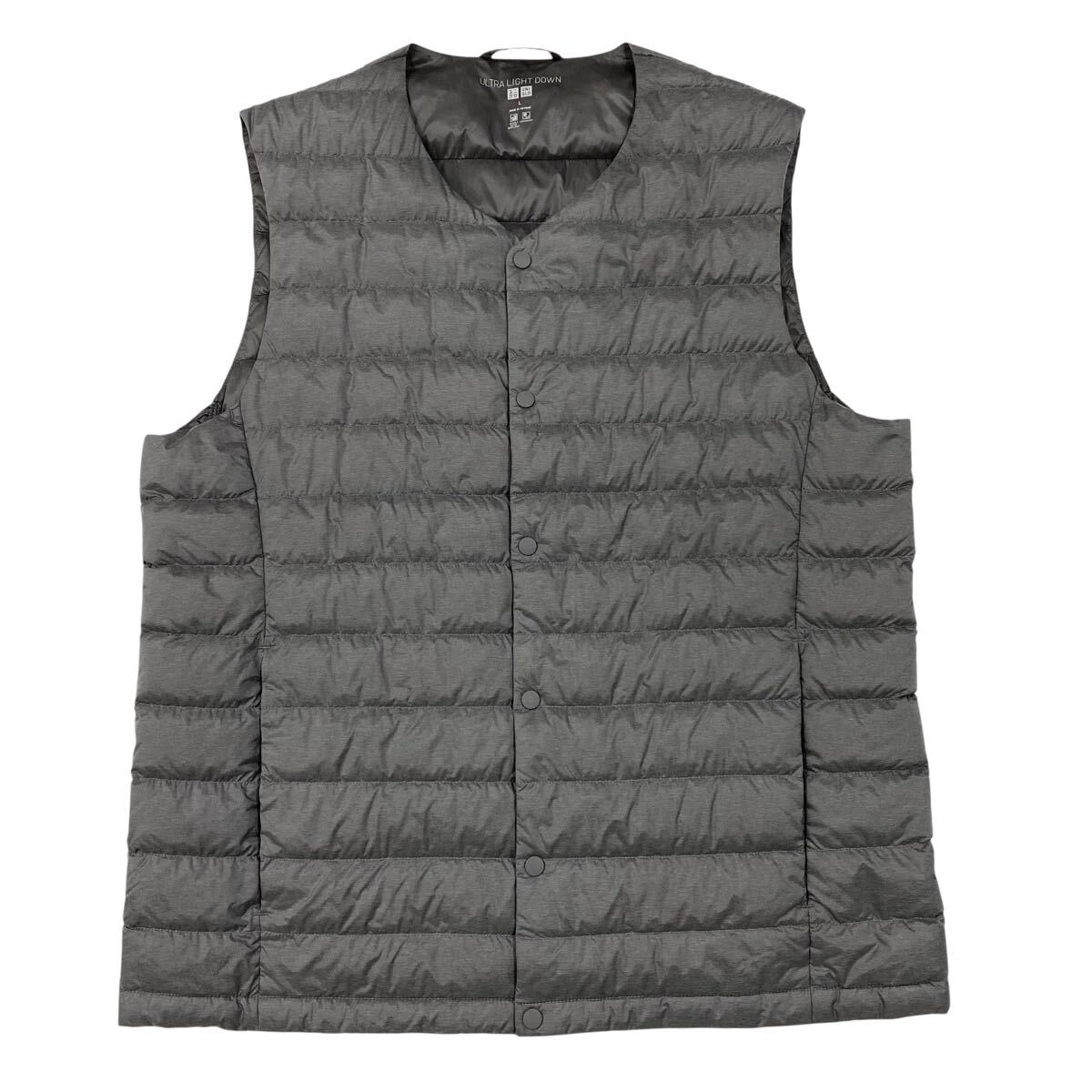 UNIQLO(ユニクロ)ウルトラライトダウンコンパクトベスト 襟2way メンズL グレー系 携帯用袋無し W12拍卖