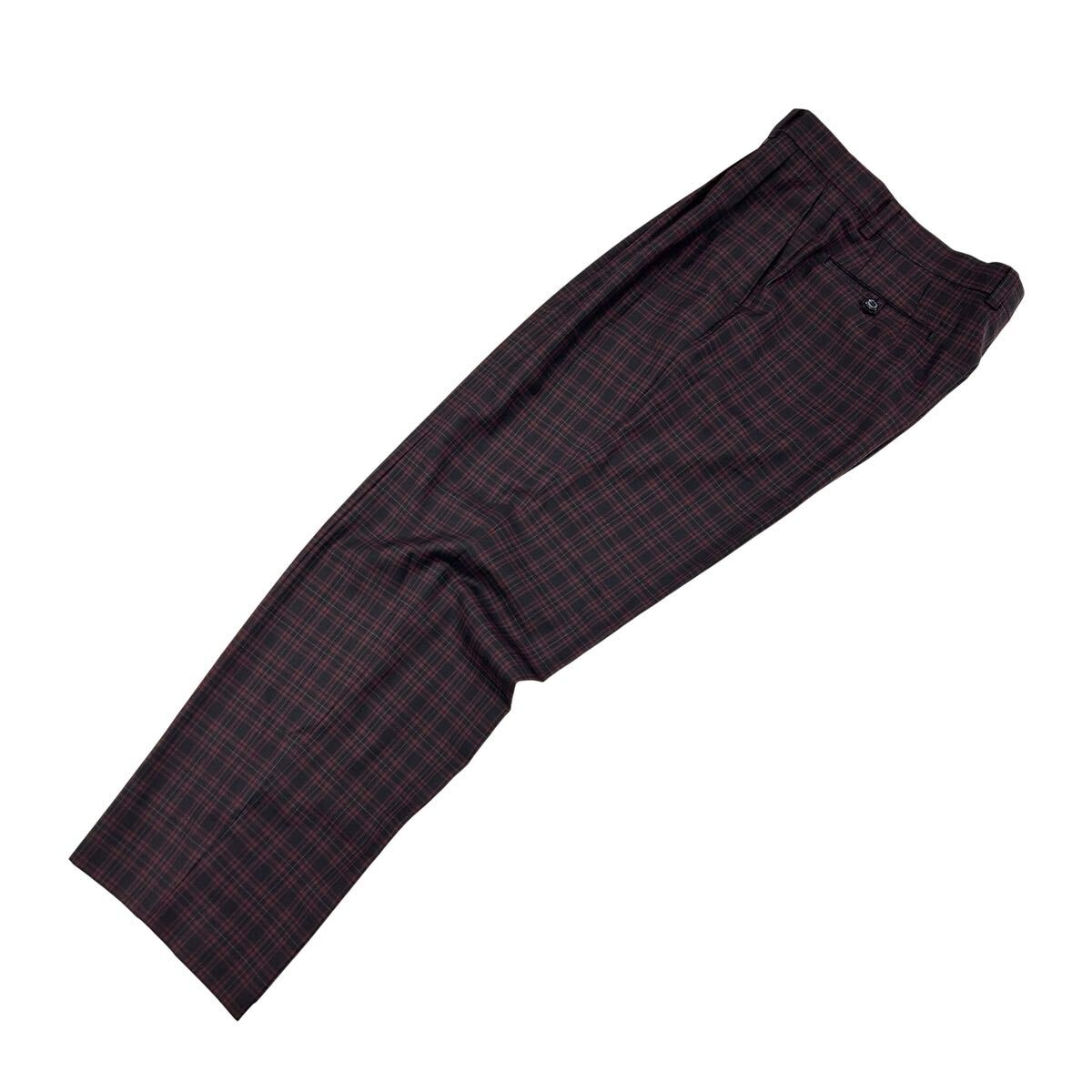 良品 mila schon/ミラショーン 2タックスラックス ボルドー系チェック柄 W85 拍卖