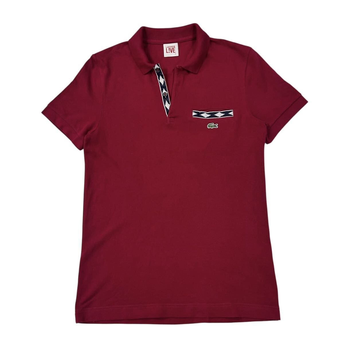 良品 LACOSTE/ラコステ ポロシャツ メンズ3 ボルドー系 ワニロゴ 胸ポケ付き拍卖