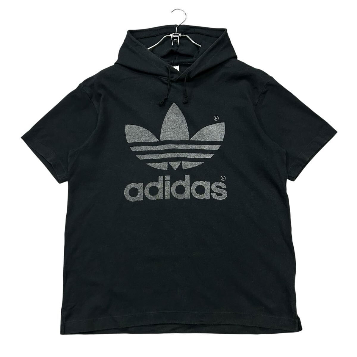 90's Vintage adidas/アディダス Tシャツ プルオーバーフーディ 半袖 プリントロゴ ミツバ/トレフォイルロゴ拍卖