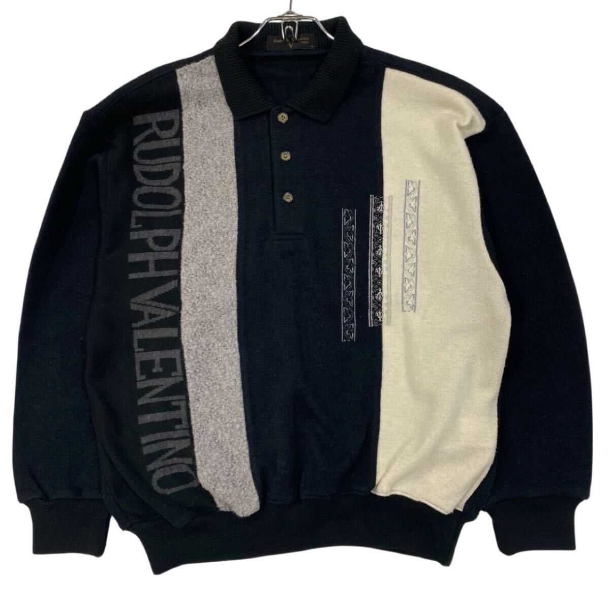 良品古着 Rudolph Valentino ニット セーター メンズL 襟付き バイカラー系拍卖