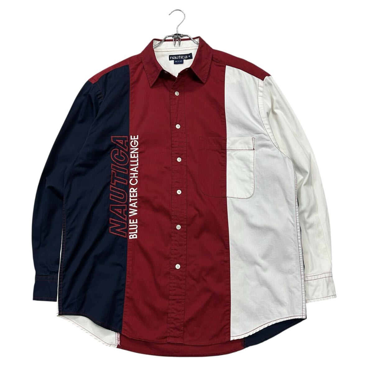 90's NAUTICA/ノーティカ マルチカラー 長袖シャツ 刺繍ロゴ メンズM D-TK2000拍卖