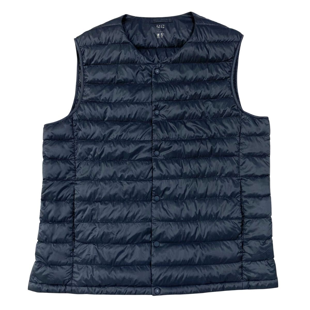 UNIQLO(ユニクロ)ウルトラライトダウンコンパクトベスト 襟2way メンズL ネイビー系 携帯用袋無し R14拍卖