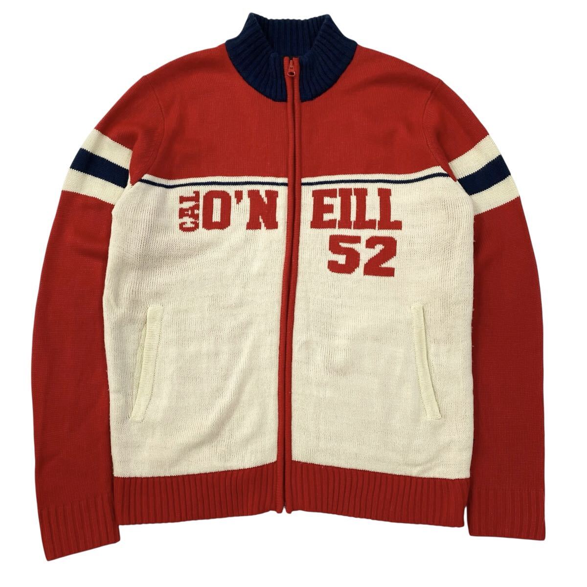O’NEILL(オニール)ニットジャケット ジップカーディガン メンズL ネイビー系/レッド系/アイボリー系拍卖