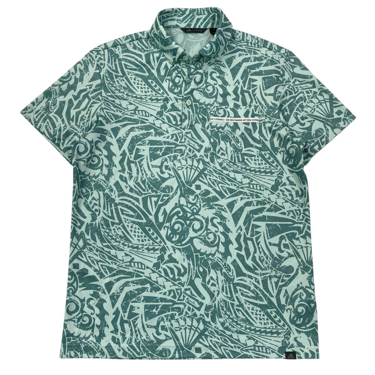 adidas(アディダス)ボタンダウン 半袖ポロシャツ 総柄 メンズM グリーン系拍卖