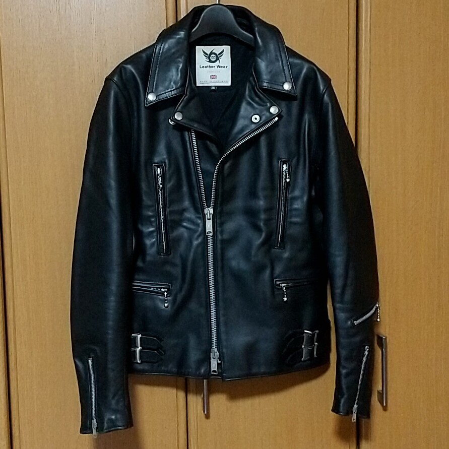 666 Leather wear ダブルライダースジャケット 36 レザー ブラック 黒 牛革 lewis leathers ライトニング 英国製トリプルシックス 拍卖