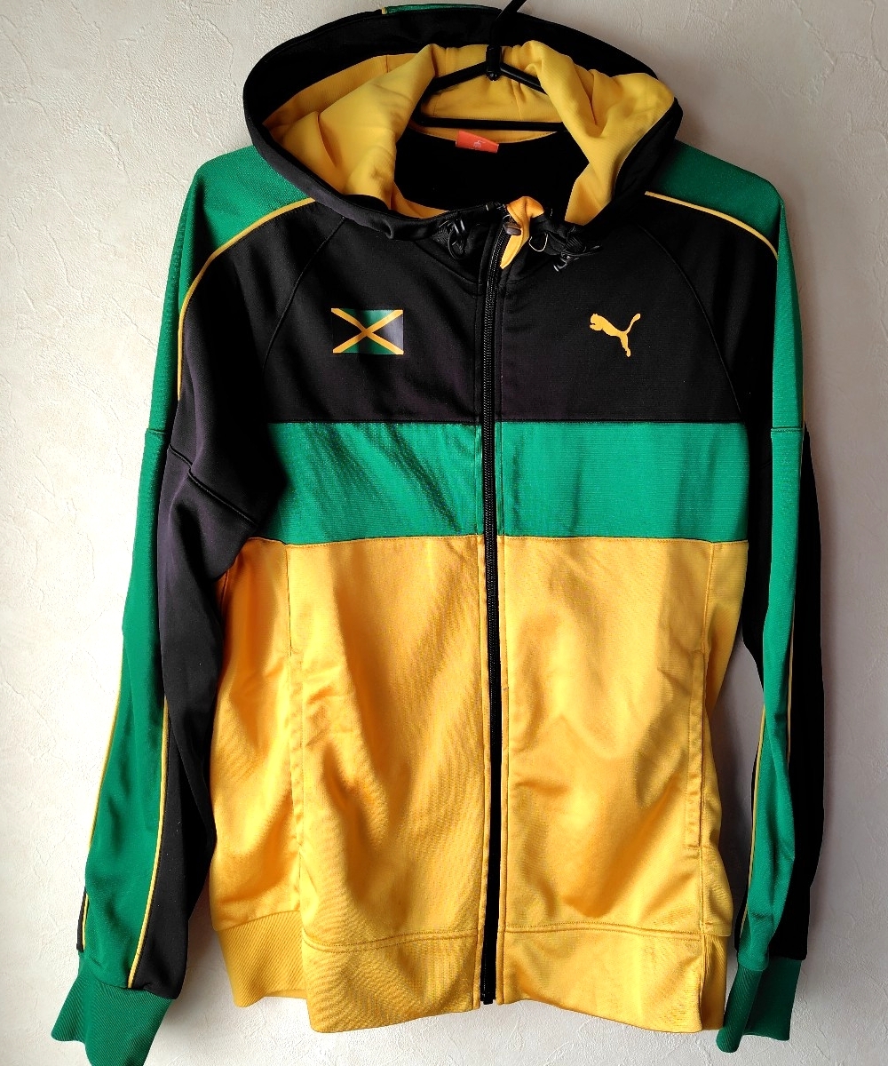 PUMA プーマ ジャマイカ トラックジャケットパーカー フード付 Mサイズ 古着 USED サッカー ジャージ 1円 スタート 当時物 希少拍卖