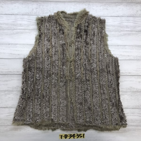 FASHION PARK レディース フック留 ファー メッシュ ベスト ココア色拍卖